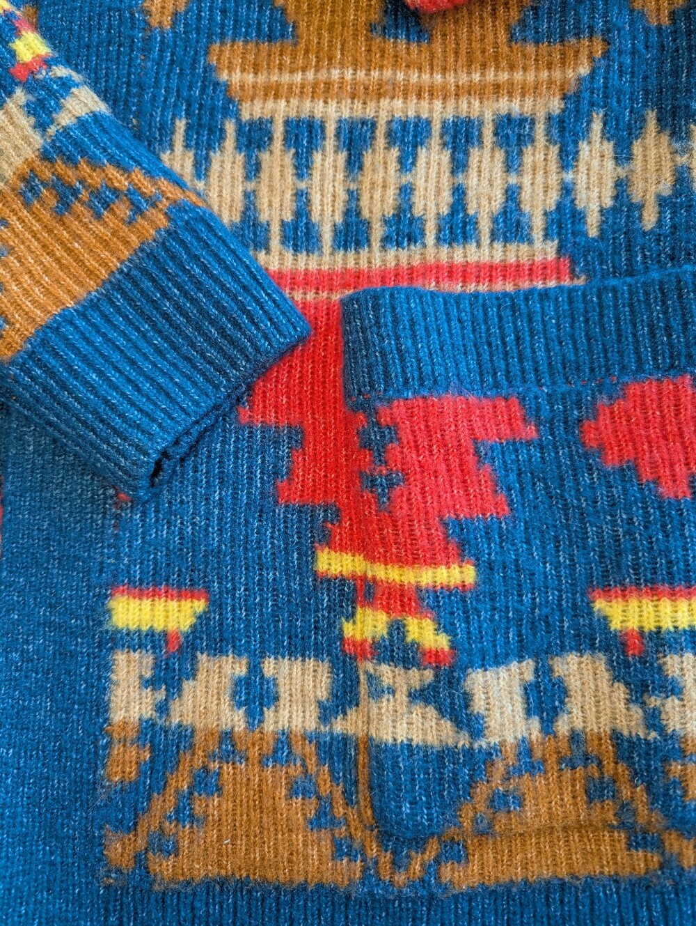 WORN 1X LUCKY BRAND AZTEC PRINT SWEATER CARDIGAN - Picture 5 of 9